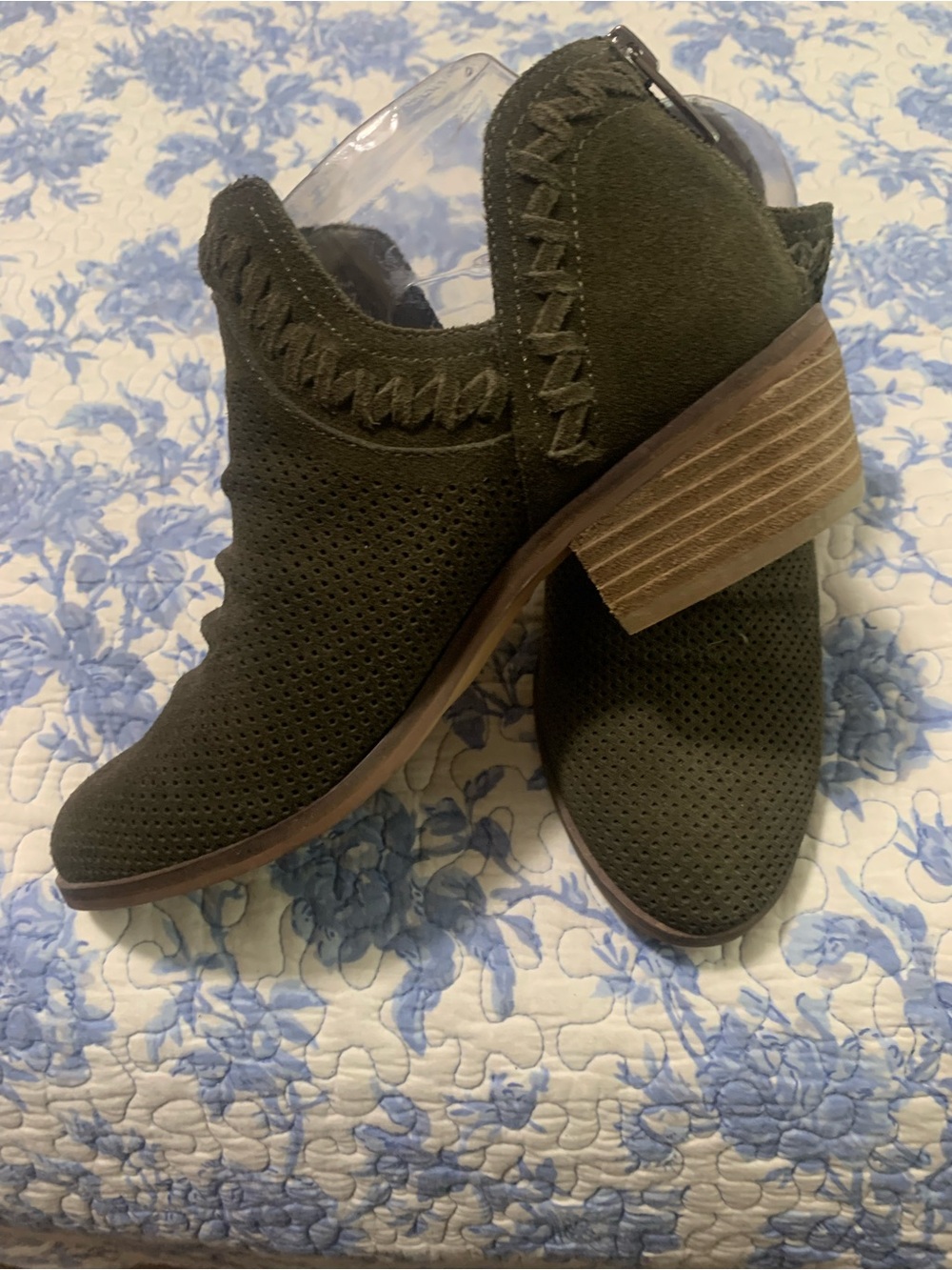 Vince Camuto Olive Green Perforated Suede Ankle Booties